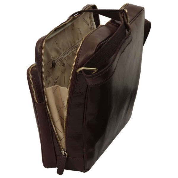 Messenger in pelle con chiusura a zip (Grande). Marrone Scuro - immagine 5