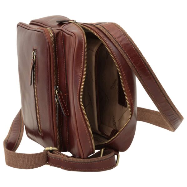 Messenger in pelle con chiusura a zip (Piccola). Marrone - immagine 5