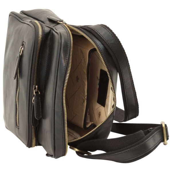 Messenger in pelle con chiusura a zip (Piccola). Nero - immagine 5