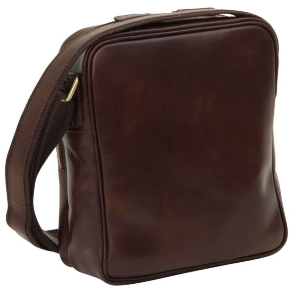 Messenger in pelle con chiusura a zip (Piccola). Marrone Scuro - immagine 2