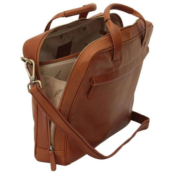 Cartella in pelle con chiusura a zip. Marrone Coloniale - immagine 5