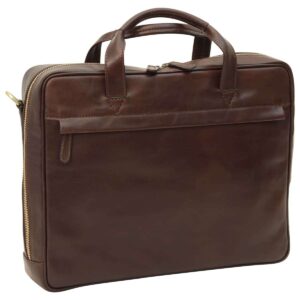 Cartella in pelle con chiusura a zip. Marrone Scuro