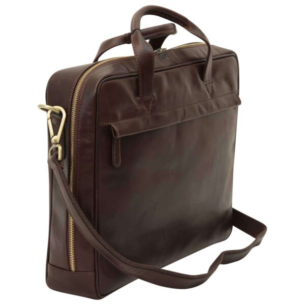 Cartella in pelle con chiusura a zip. Marrone Scuro - immagine 3