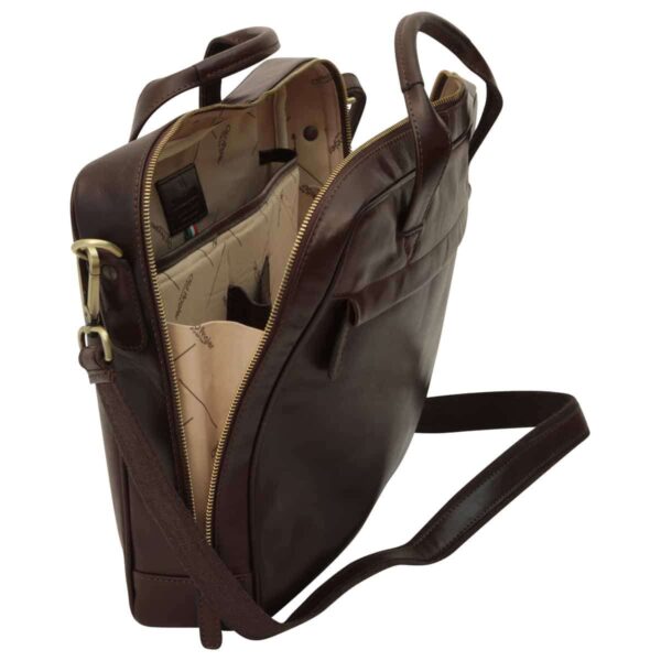 Cartella in pelle con chiusura a zip. Marrone Scuro - immagine 5