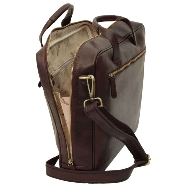 Cartella in pelle con chiusura a zip. Marrone Scuro - immagine 6