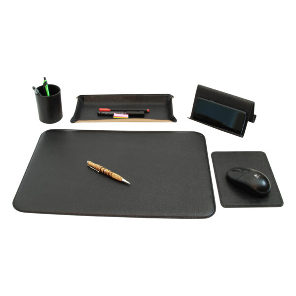 Set da scrivania in pelle - 5 pz Nero