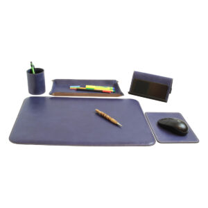 Set da scrivania in pelle - 5 pz Cobalto