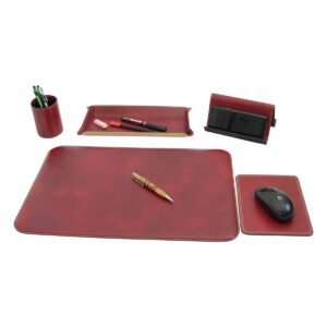Set da scrivania in pelle - 5 pz Rosso
